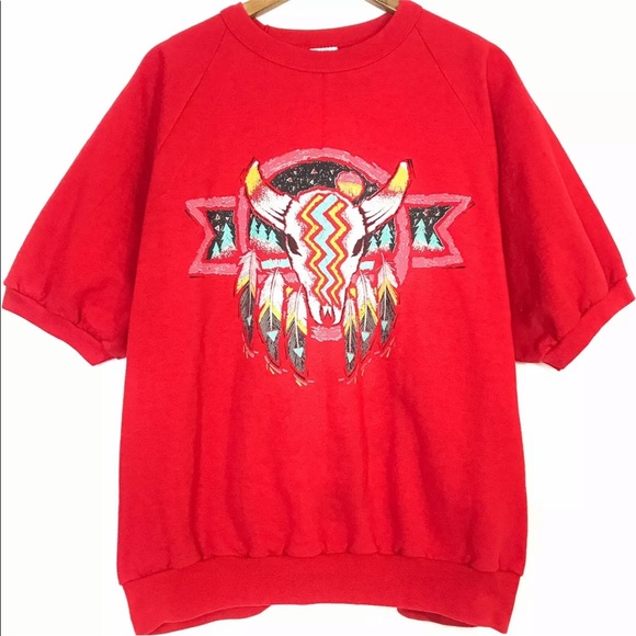 Rich Tees Tops - Vintage Southwestern Sweatshirt XXL Longhorn Skull Jennifer Dawn Rich Tees Red